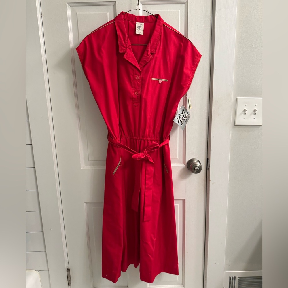 NWT Vintage Red Dress 70s Star shine